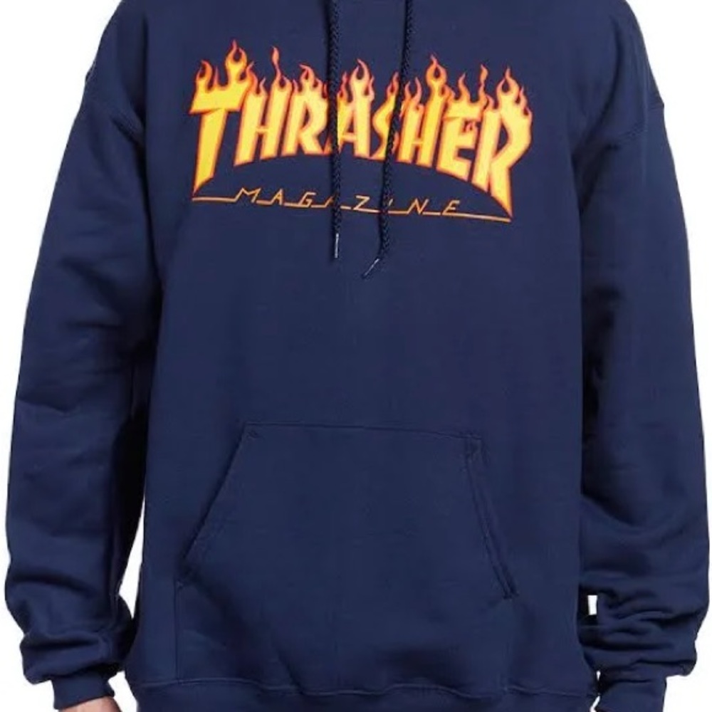 Thrasher Blue and Orange Hoodie with Flame Logo